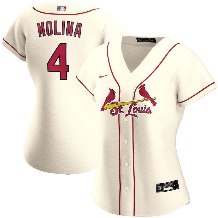 Womens St. Louis Cardinals 4 Yadier Molina Nike Cream Alternate Replica Player MLB Jerseys